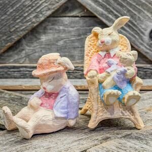 1980s Vintage Silvestri Sleeping Bunny Mom and Dad w/ Baby-Easter/Spring Decor